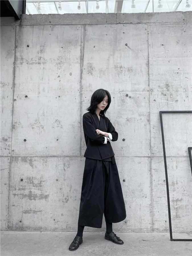 Фотография №3 товара UMI MAO Yamamoto Темная куртка Femme Повседневное кимоно Короткие черные