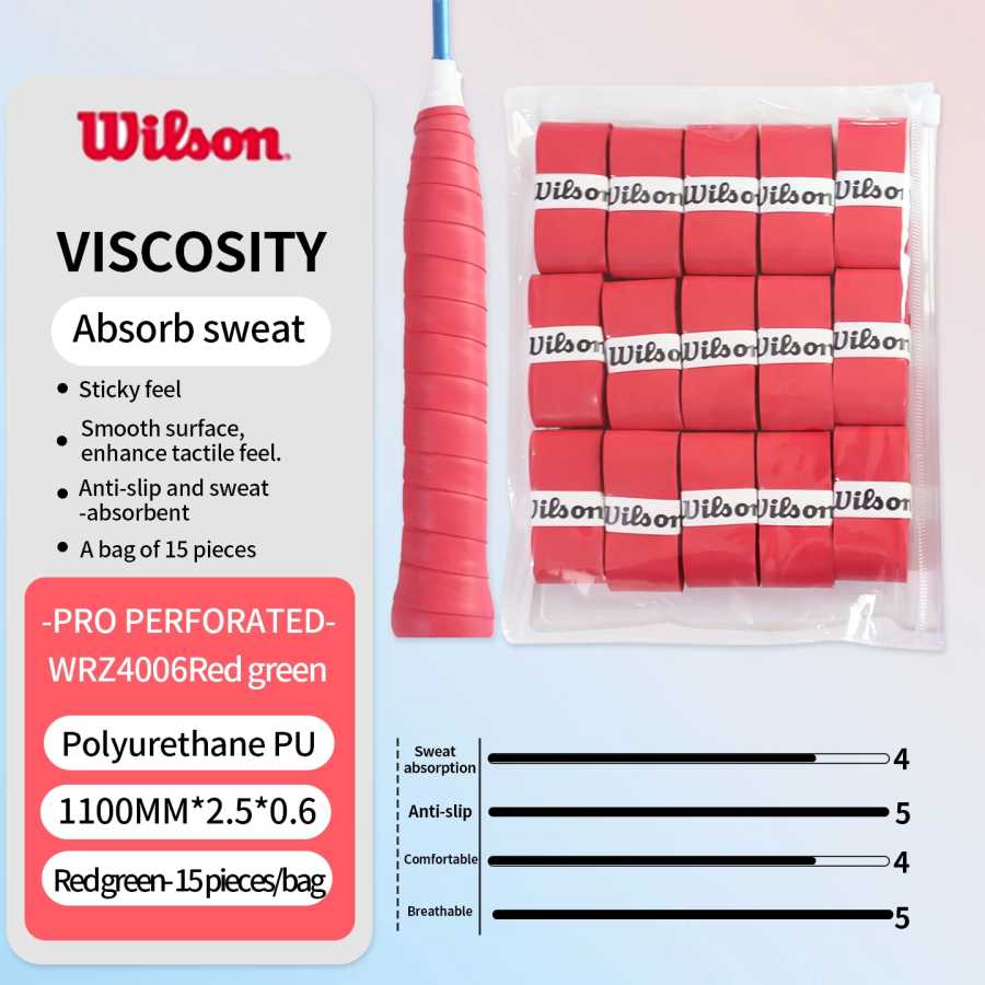 Набор из 15 накладок Wilson для теннисных ракеток: впитывающие пот полиуретановые обмотки для рукояток ракеток, теннисные грип-ленты, грип-ленты для падела PRO Спортивные ракетки