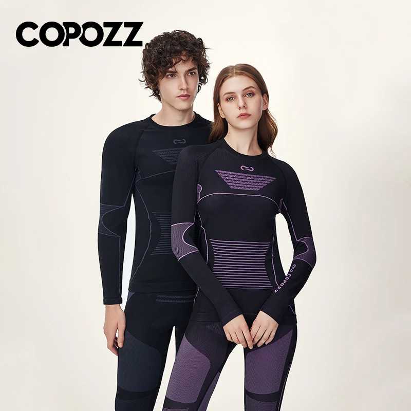 COPOZZ Мужчины Женщины Лыжные комплекты термобелья Спортивный быстросохнущий спортивный костюм Фитнес-тренировки Узкие рубашки Куртки Спортивные костюмы Лыжи и сноубординг