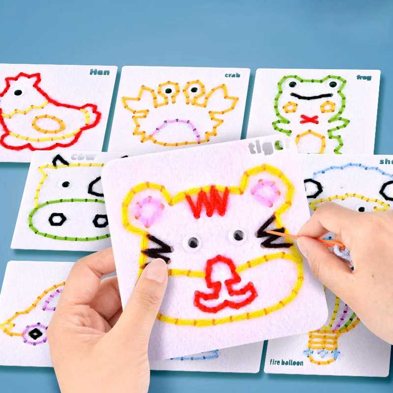 Игрушки для шнуровки из нетканого материала Монтессори для малышей, детский набор для шитья с мультяшными животными, мелкая моторика, занятая доска, сделай сам, художественное ремесло Наборы для хобби и творчества