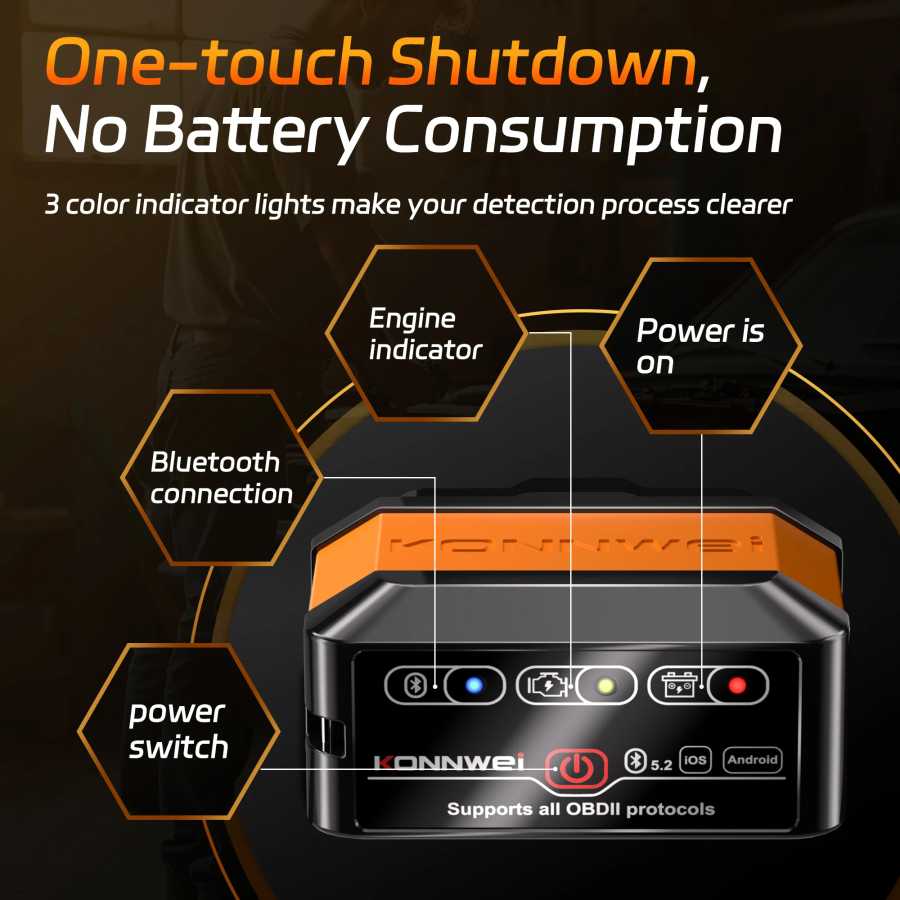 Фотография №2 товара KONNWEI KW905 ELM327 OBD2 Автомобильный сканер Bluetooth 5,0 Сканер неисправностей