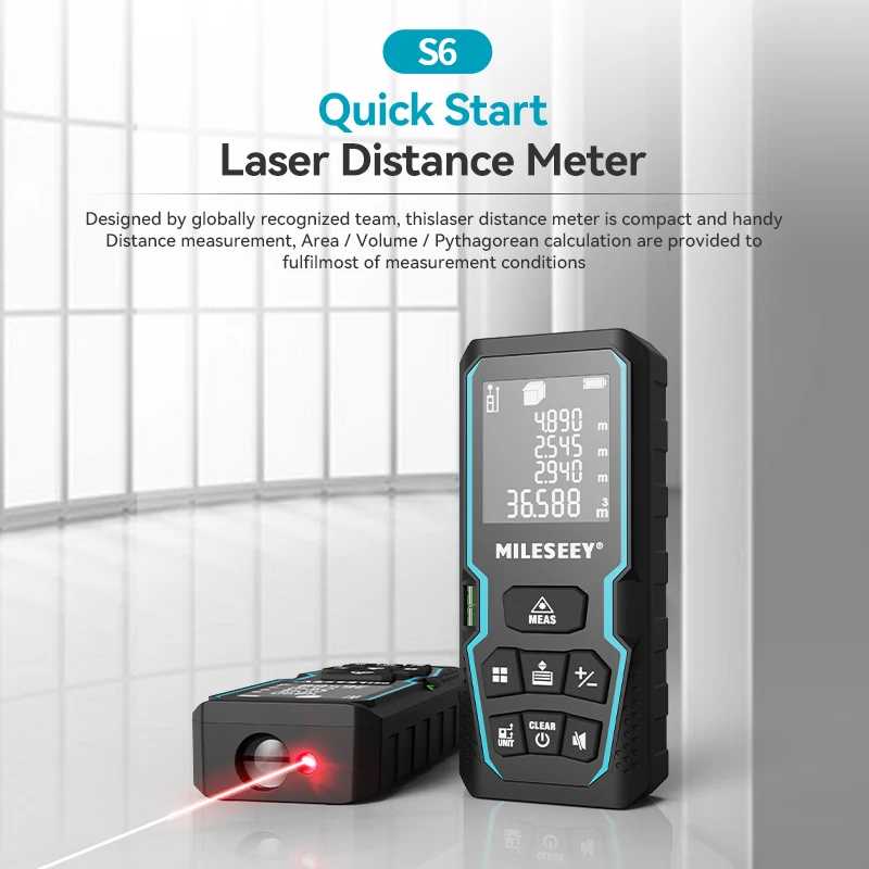 Фотография №1 товара Лазерный дальномер Mileseey S6 40 м/120 м, дальномер с пузырьковым