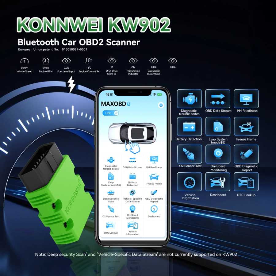 Фотография №1 товара 2026 KONNWEI KW902 Elm327 V1.5 OBD2 Bluetooth Автомобильный диагностический сканер