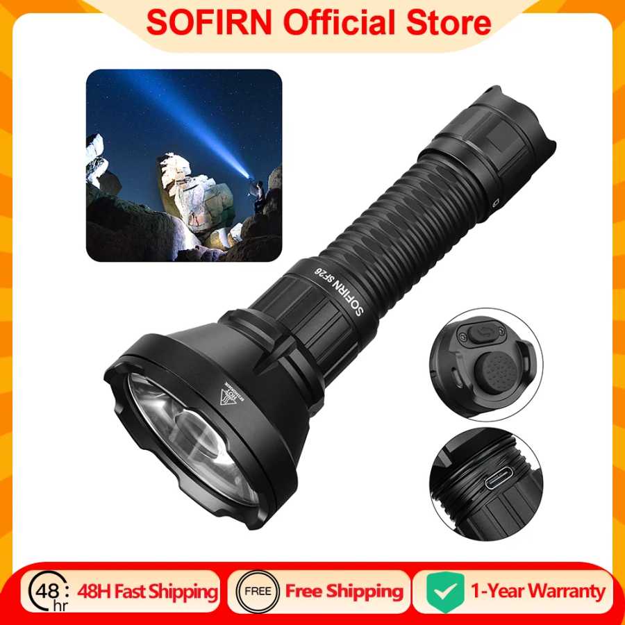 Тактический фонарик Sofirn SF26 21700, 2000 лм, 964 м, перезаряжаемый фонарь USB C дальнего действия с двойным хвостовым переключателем IPX-8 Портативное освещение