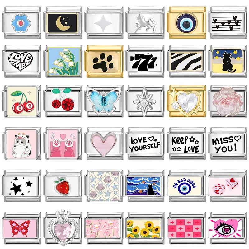 Голубое ночное небо, кот, вишня, итальянские подвески, подходят 9 мм из нержавеющей стали, женский модный браслет, сделай сам, ювелирные изделия, подарки Бижутерия