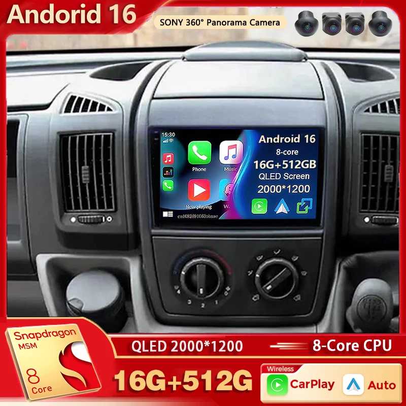 Android 16 для Fiat Ducato, Peugeot Boxer, Citroen Jumper 2006-2022, 2K QLED Android автомагнитола, мультимедийный стереоплеер, GPS, CarPlay 