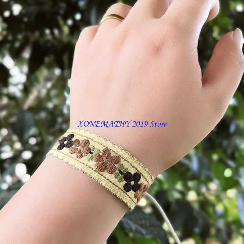 F42F Boho Boho Клубничный цветок, вышитый браслет, браслет ручной обработки браслет Бижутерия