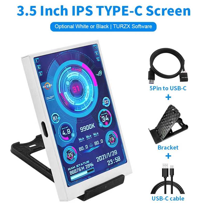 3,5-дюймовый дополнительный экран IPS TYPE-C, компьютерный монитор &laquo;сделай сам&raquo;, дополнительный экран USB-TYPEC для Windows, встроенное программное обеспечение Компьютерные комплектующие