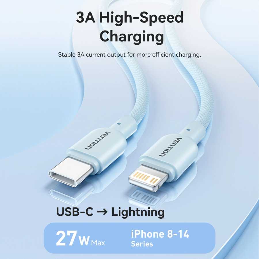 Фотография №2 товара Кабель Vention Lightning, короткий USB-C кабель 3A 27W 17 см,
