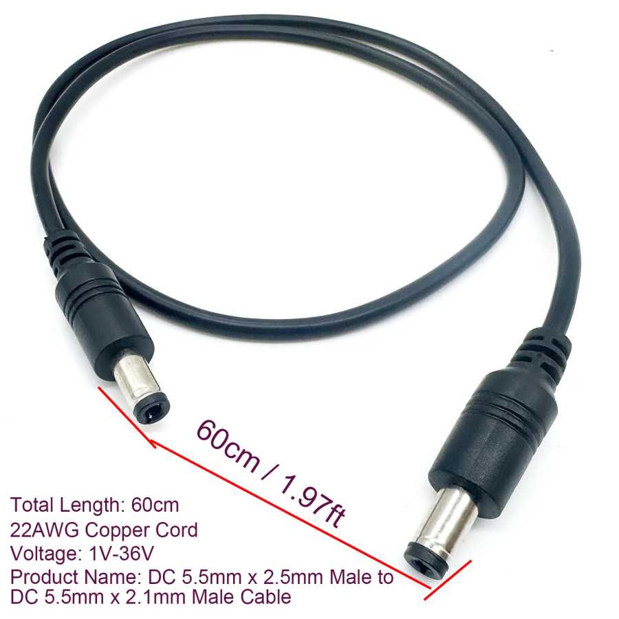 Фотография №1 товара Кабель-адаптер DC Power Plug 5.5x2.5 мм (штекер) на 5.5x2.1 мм