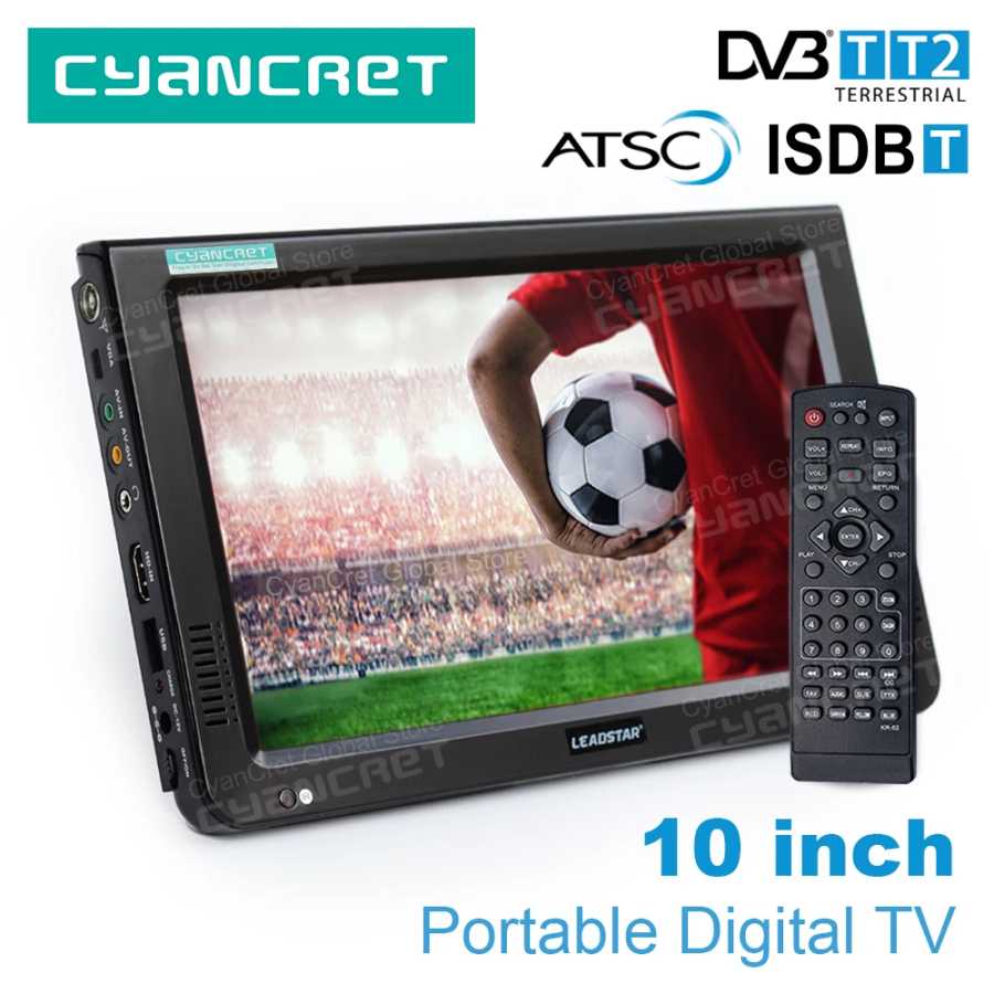 Портативный телевизор LEADSTAR D10 10 дюймов HD с поддержкой DVB-T2, ATSC, ISDB-T, TDT, DTT, цифрового и аналогового телевидения, мини-телевизор для автомобиля, поддержка MP4, H.265, AC3 Крупная бытовая техника