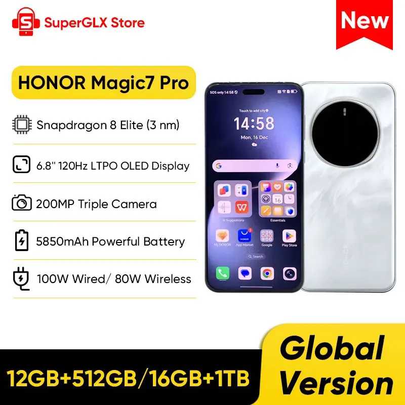 Глобальная версия HONOR Magic7 Pro 5G Смартфон 6,8 дюйма 120 Гц OLED-дисплей Snapdragon 8 Elite 100 Вт SuperCharge Magic 7 Pro Телефоны Мобильные телефоны