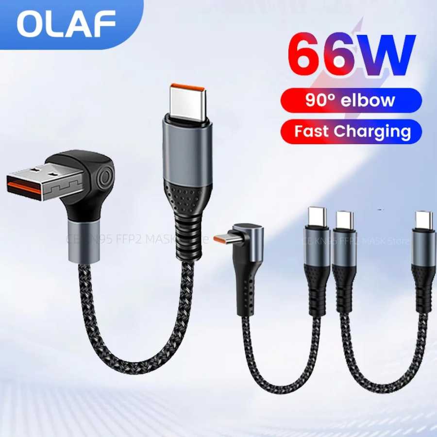 90-градусный локоть, короткий кабель USB A типа C к типу C, кабель для быстрой зарядки данных для Iphone 15 Xiaomi, кабель Power Bank 0,25 м/0,5 м Аксессуары для мобильных телефонов