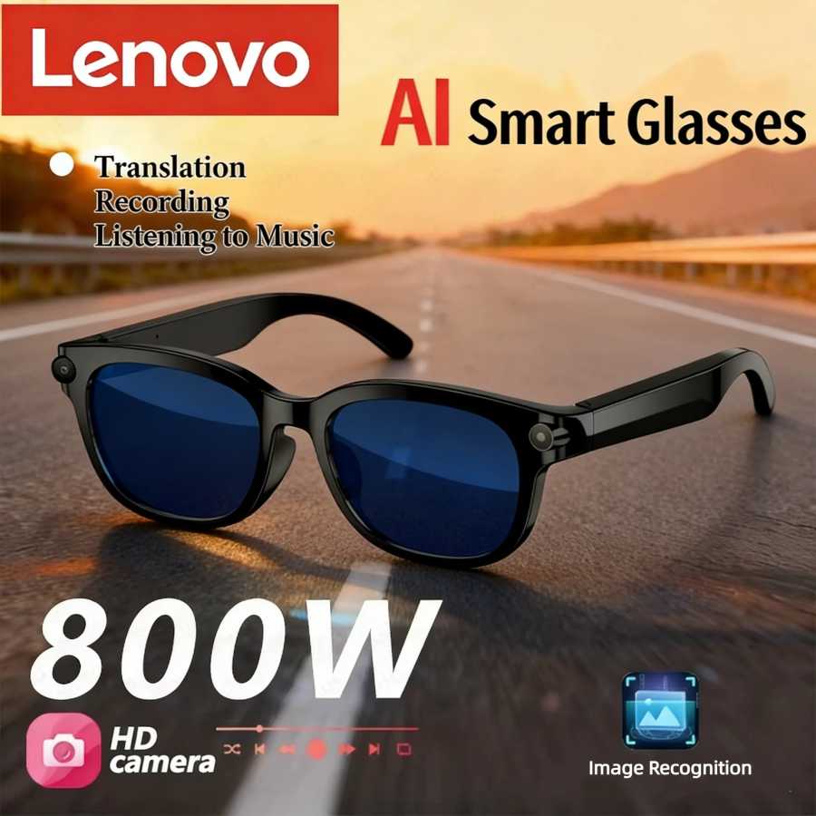 Умные очки Lenovo AI с HD-камерой, голосовым управлением, Bluetooth-звонками, переводом, записью музыки, распознаванием изображений и функцией помощника Умная электроника
