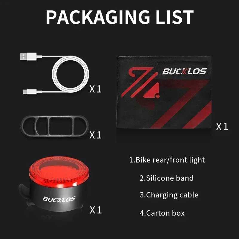 Фотография №4 товара BUCKLOS COB задние фонари для велосипеда, фара, USB перезаряжаемая сигнальная