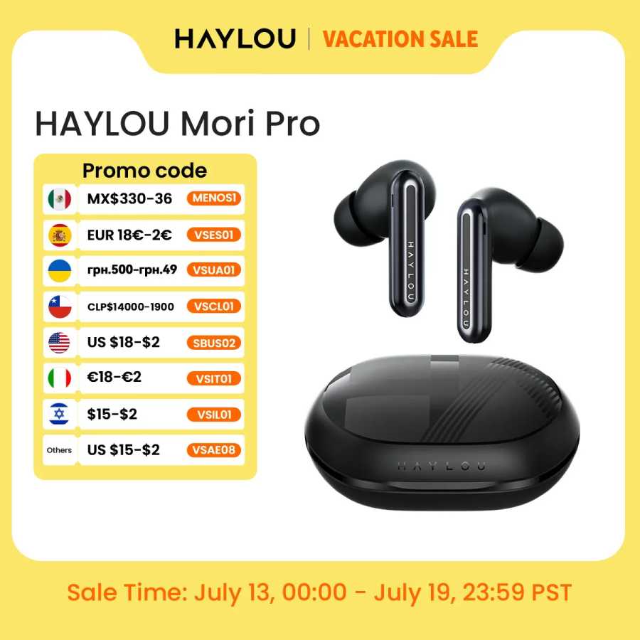 Наушники HAYLOU Mori Pro Bluetooth 5.4 - беспроводные наушники с активным шумоподавлением ANC -43 дБ, 6 микрофонов, 35 часов работы от батареи Портативное аудио и видео