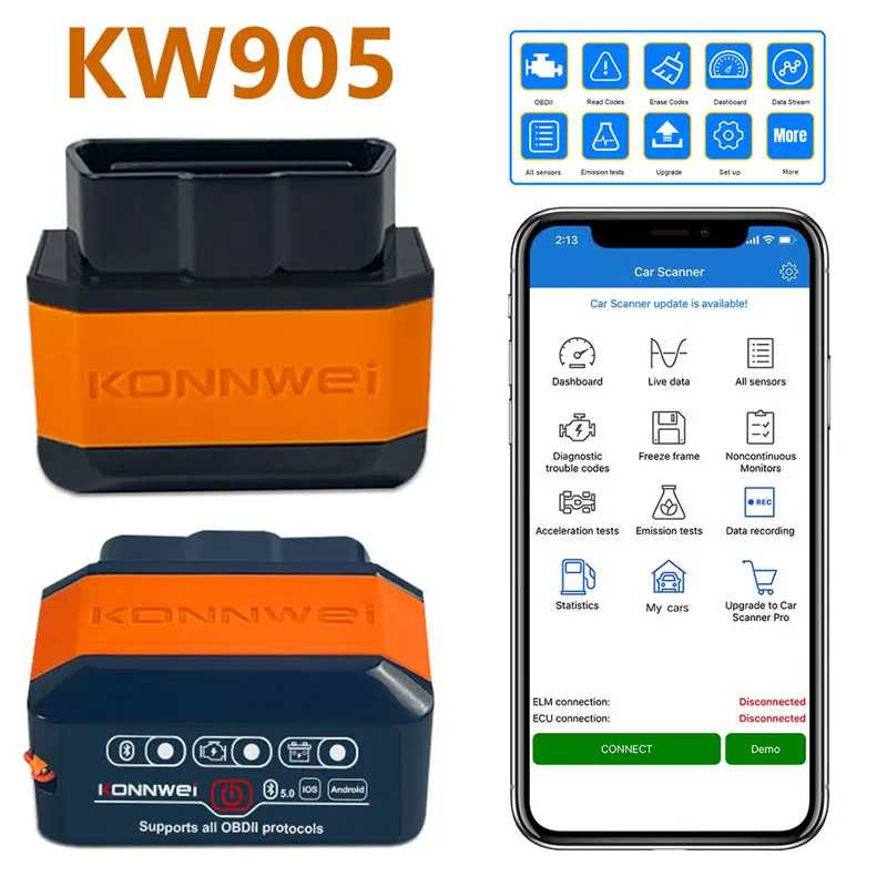 Сканеры KONNWEI KW905 OBD2 ELM327 V1.5 Bluetooth 5.0 для Android/IOS, диагностические инструменты ELM 327 OBD 2 для автомобилей, считыватели кодов неисправностей Инструмент для ремонта автомобилей