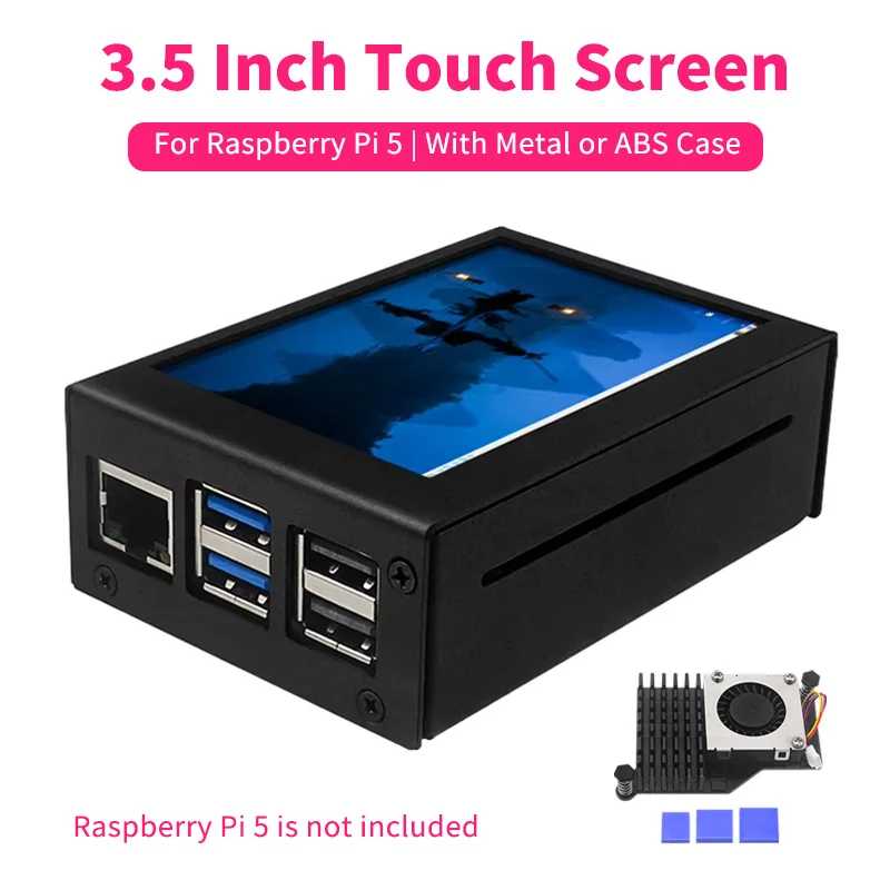 3,5-дюймовый сенсорный экран для Raspberry Pi 5 480*320 ЖК-дисплей Дополнительный металлический корпус из АБС-пластика Алюминиевый активный охладитель для Raspberry Pi 5 Компьютерные комплектующие