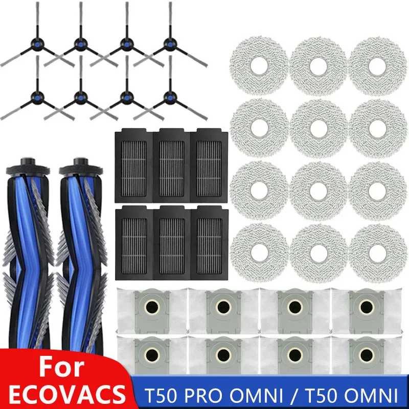 Для ECOVACS T50 PRO OMNI / T50 OMNI Запасные части для робота-пылесоса Основные боковые щетки Салфетки для швабры HEPA-фильтры Мешки для пыли Аксессуары Запчасти для бытовой техники