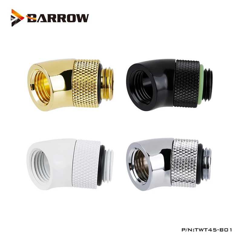 Поворотные фитинги Barrow 45 градусов G1/4 дюйма, компьютерный адаптер с водяным охлаждением, золотой, черный, белый, серебристый G1/4 дюйма, TWT45-B01 Компьютерные комплектующие