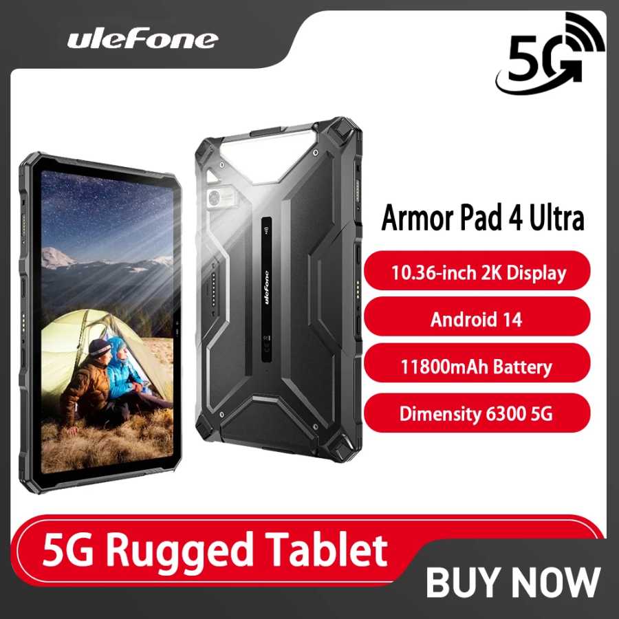 Ulefone Armor Pad 4 Ultra 5G Прочный планшет Android IP68/IP69K Smart Pad 11800 мАч 8 ГБ + 256 ГБ 10,36 дюйма со светодиодной подсветкой Планшеты Мода для ПК Мобильные телефоны