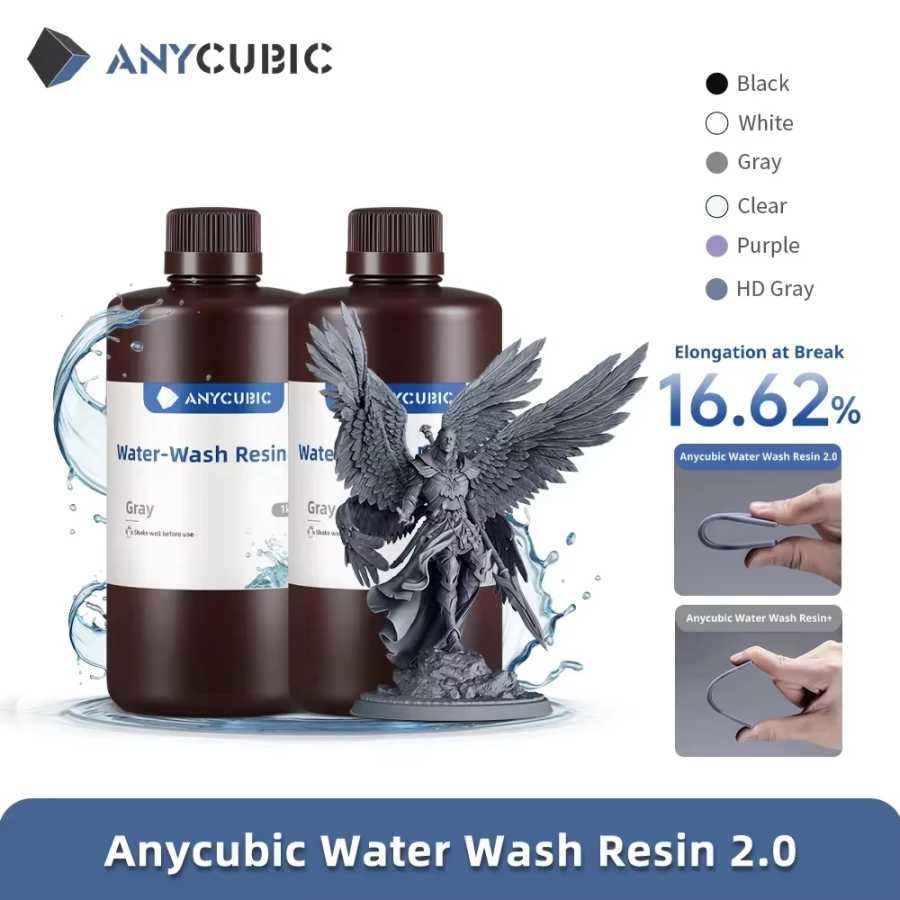 ANYCUBIC Смола для стирки воды для ЖК- 3D-принтера Высокая точность Низкий запах Низкая вязкость 3D-печать Стандартный фотополимер 3D-печать