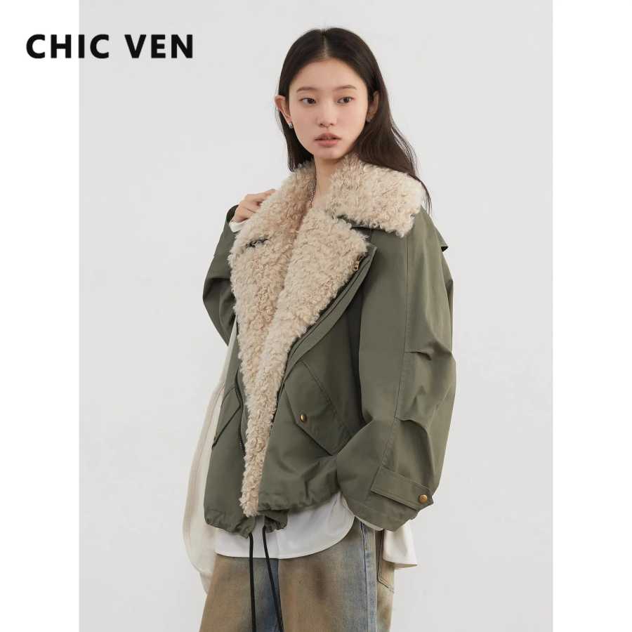 Женская куртка CHIC VEN: Новинка, утепленная, в стиле ретро, мотоциклетная, из хлопка, свободного кроя, для осени-зимы 2026 Пальто и куртки