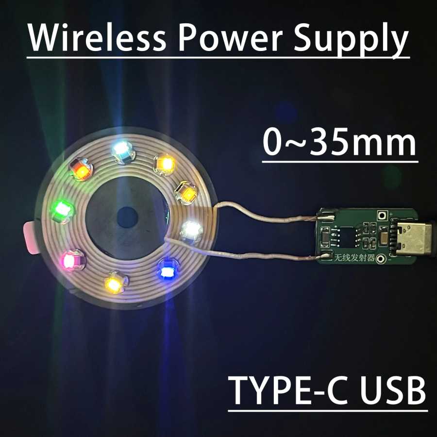 Беспроводной источник питания (0-35 мм) Type-C USB, беспроводной индукционный передатчик, 5 шт. приемников, светодиодная лампа, DIY модель, игрушки Gundam Инструменты для измерения и анализа