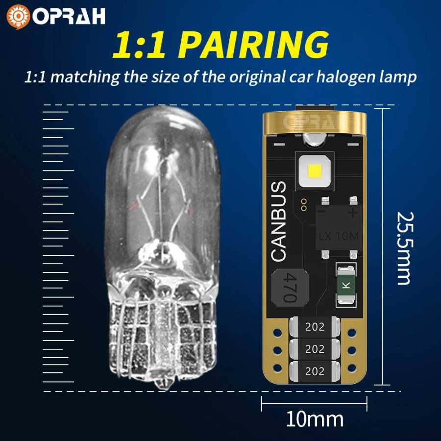 Фотография №3 товара Oprah 2 шт. светодиодные T10 W5W Canbus автомобильные фары без