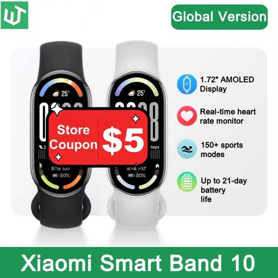 Xiaomi Mi Smart Band 10, глобальная версия, 1,72 дюйма, AMOLED-мониторинг здоровья, 21 день, аккумулятор, 5 АТМ, водонепроницаемые умные часы, спортивный браслет Умная электроника