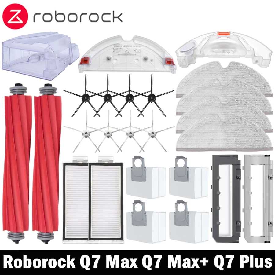 Запасные части для робота-пылесоса Roborock Q7 Max / Q7 Max+ / Q7 Plus / T8: HEPA-фильтр, основная и боковые щетки, тряпка для влажной уборки, мешок для сбора пыли Запчасти для бытовой техники