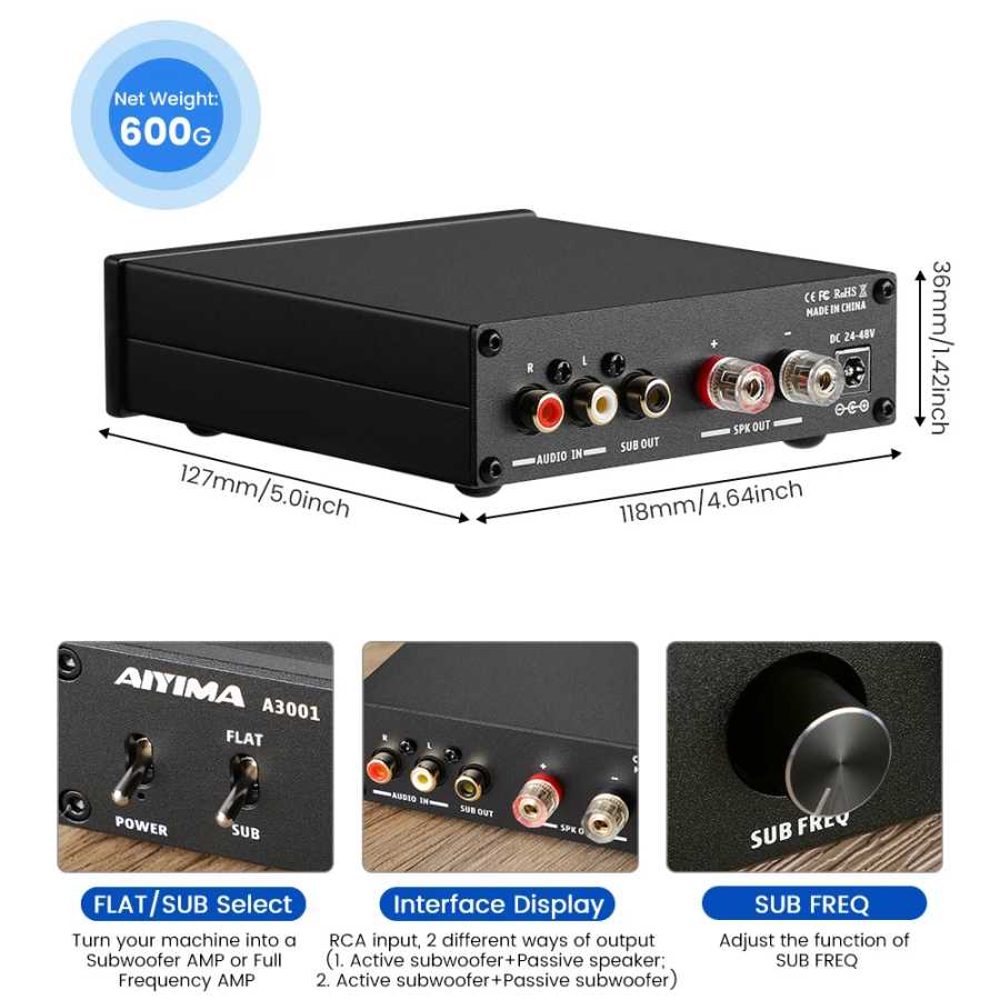 Фотография №2 товара Усилитель для сабвуфера AIYIMA Audio A3001 TPA3255, 300 Вт, HIFI,