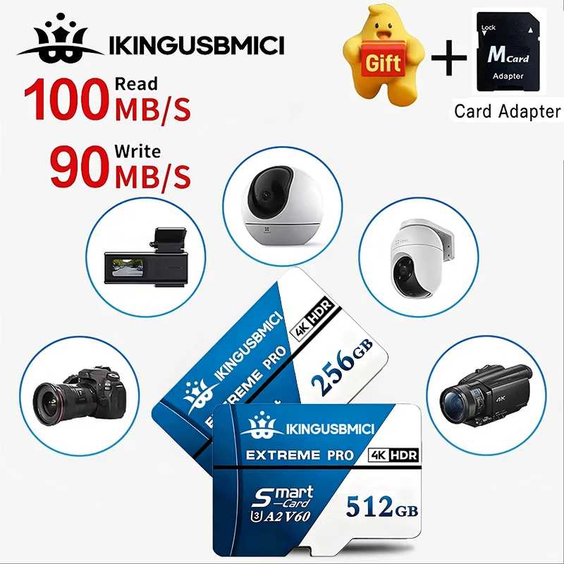 Компактные SD-карты, карты памяти TF, Micro TF SD-карты 128 ГБ, 256 ГБ, 512 ГБ, водонепроницаемые, ударопрочные, V60, для игр и видеорегистраторов Хранение данных