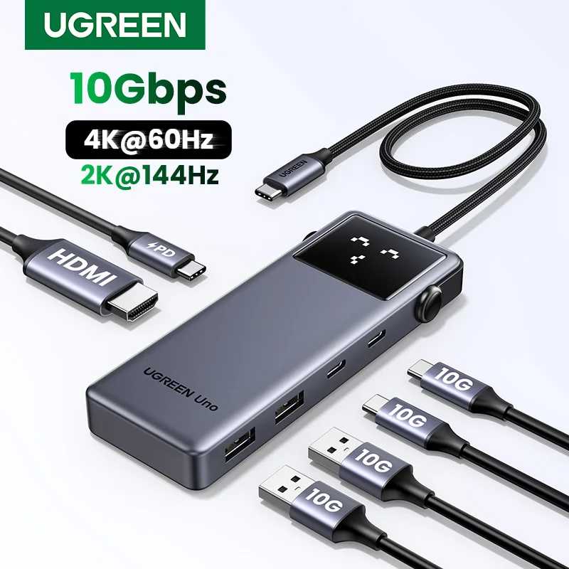 UGREEN Uno USB C HUB 6-в-1 4K60Hz PD100W 10 Гбит/с USB3.2 Разветвитель-адаптер для ноутбука Macbook Pro Air USB Расширитель Док-станция Компьютерная периферия