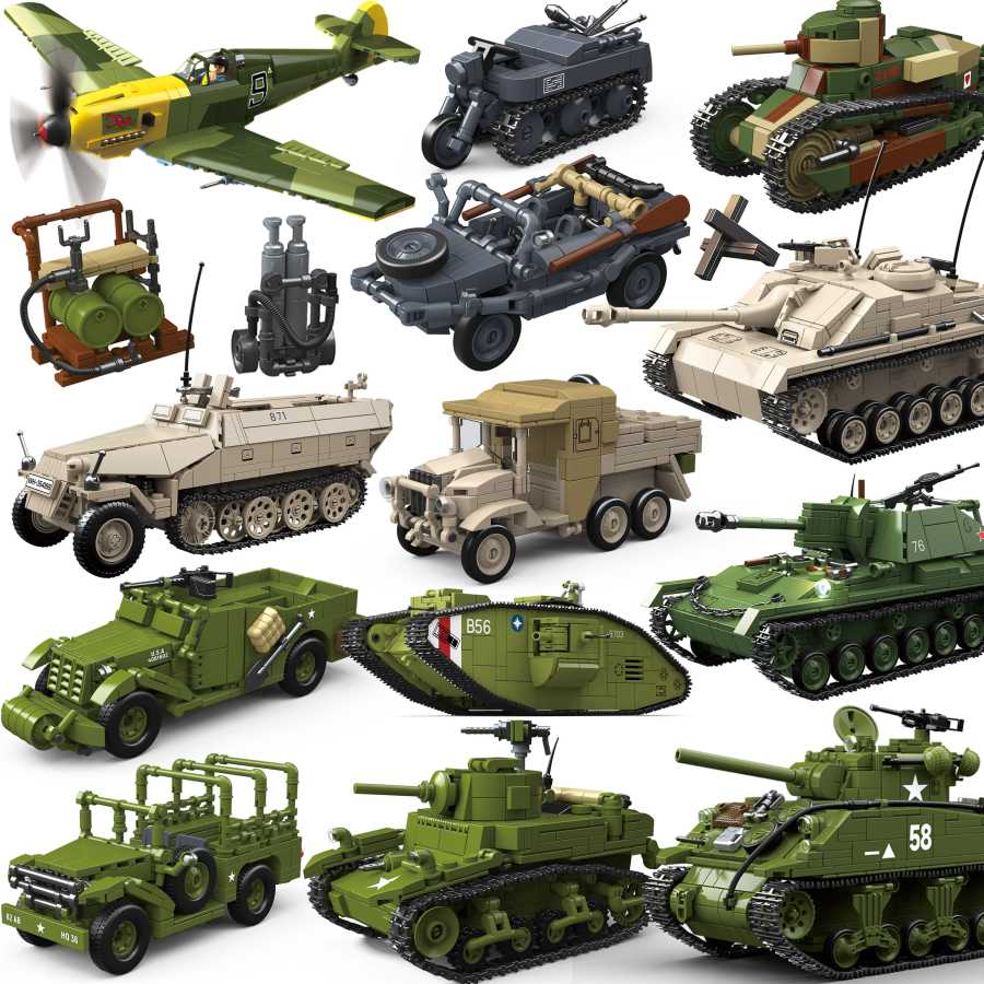 Военные танки Stuart SdKfz251 PanzerVI Sherman, модель солдата армии США, фигурка для сборки, конструктор, игрушка для детей, модель времен Второй мировой войны. Конструкторы