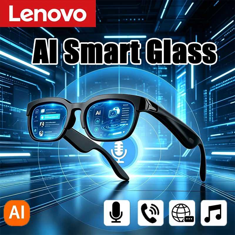 Умные очки Lenovo 2026: Новинка с ИИ-переводом, Bluetooth, записью разговоров, прослушиванием музыки. Смарт-очки для мужчин и женщин. 