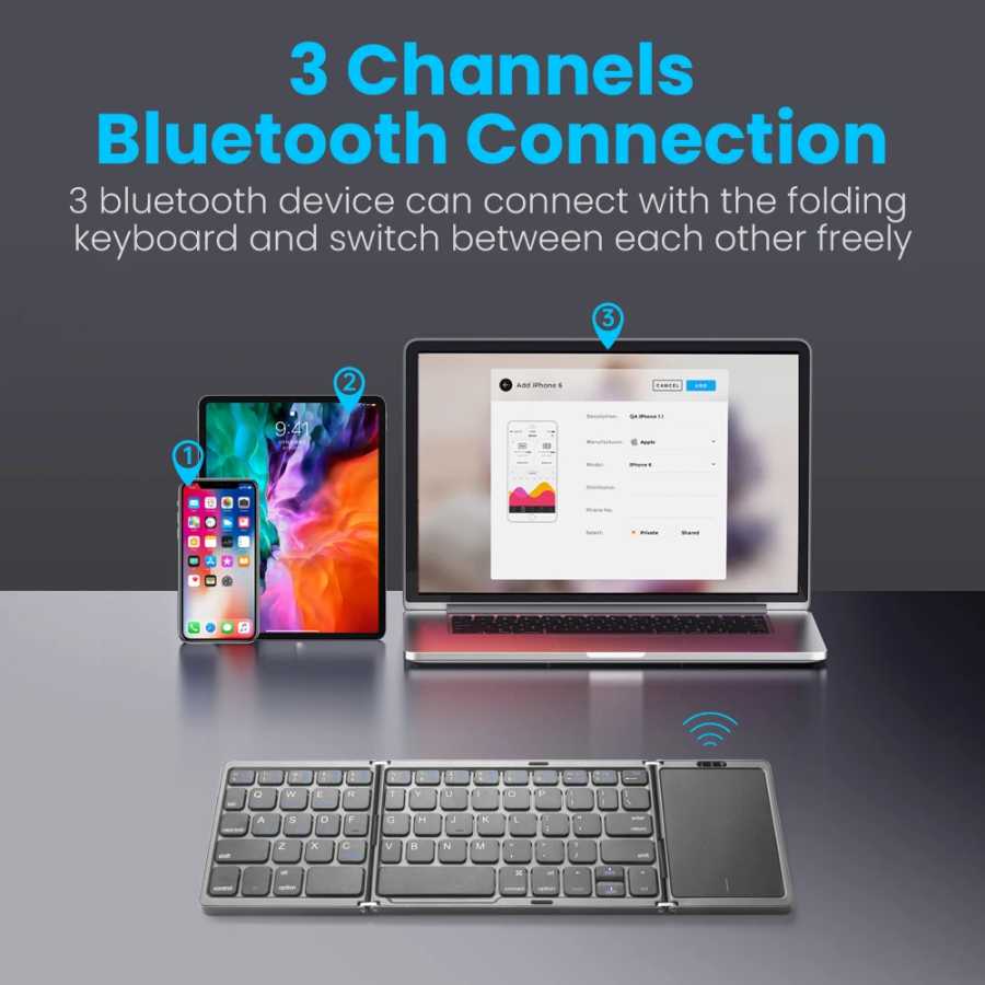 Фотография №1 товара Складная беспроводная Bluetooth-клавиатура Складные мини-клавиатуры с тачпадом для ПК Mac
