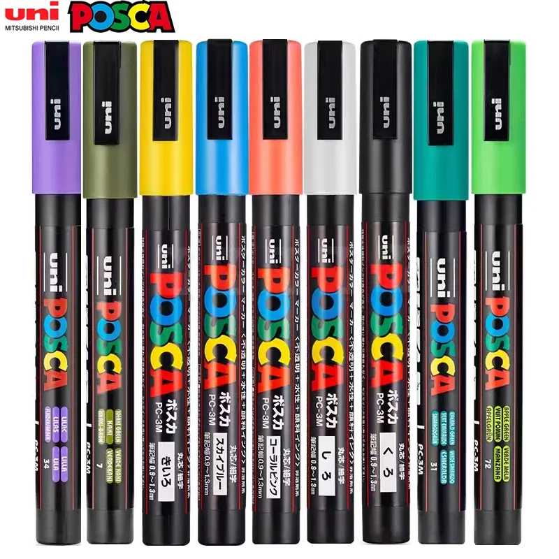 Uni Posca полный маркер PC-1M 3 м 5 м многоцветный акриловый перманентный rotulador плакат граффити ручка для ткани рок-металл Ручки, карандаши и письменные принадлежности