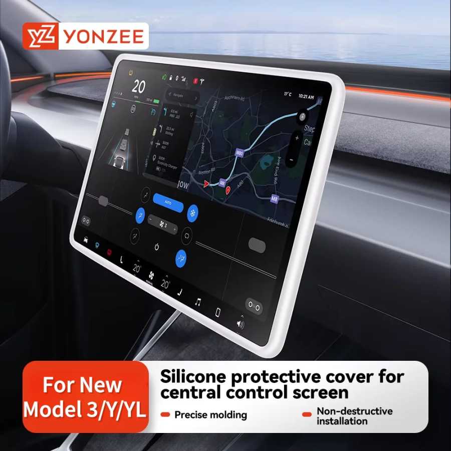Защитная накладка из ТПУ YZ для Tesla Model 3/Y/YL Juniper Highland 2026: накладка на внутреннее зеркало заднего вида, центральную консоль и навигацию 