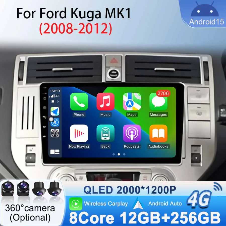 DSP Android 15 для Ford Kuga MK1 2008-2012 Автомобильный радиоприемник Стерео GPS-навигация 2K Экран Carplay 4G Wi-Fi Автомобильный видео Мультимедийный плеер Автоэлектроника