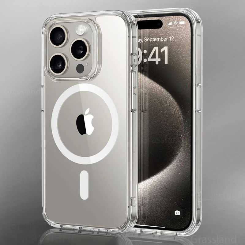 Роскошный магнитный чехол с беспроводной зарядкой для Magsafe для iPhone 16, 15, 14, 13, 12, 11 Pro XR XS Max 7, 8 Plus, прозрачный чехол на заднюю панель Чехлы и чехлы для мобильных телефонов