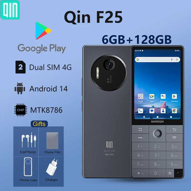 Новый смартфон Qin F25, Google Play, Android 14, две SIM-карты, 6 ГБ + 128 ГБ, 2700 мАч, WIFI Bluetooth, сенсорный экран 3,54 дюйма, MTK8786 Мобильные телефоны