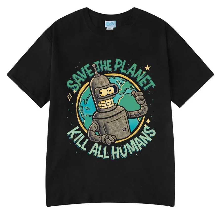 Забавная футболка с графическим принтом Save The Planet Kill All Humans Robot, мужская и женская модная футболка с коротким рукавом, хлопковые футболки большого размера Футболки и майки