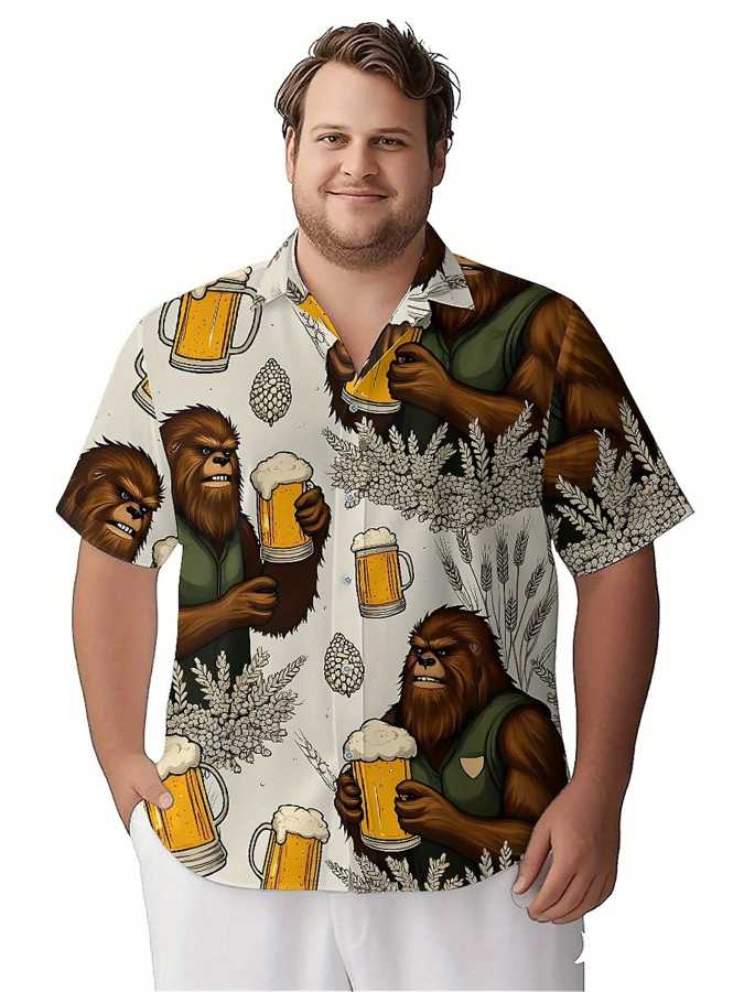 Фотография №4 товара Мужские гавайские рубашки больших размеровSasquatch Beer Festival Carnival Pattern, комфортная