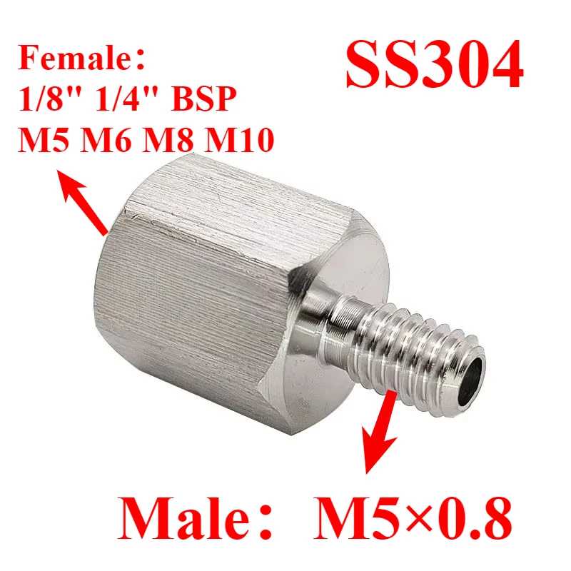 M5 &times; 0,8 &laquo;папа-мама&raquo; M5 6 8 10 1/8 "1/4" BSP Шестигранная переходная втулка из нержавеющей стали 304, фитинг высокого давления для манометра Водоснабжение