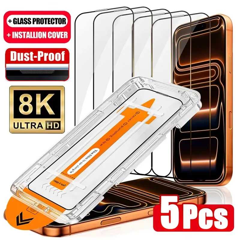 Защитные стекла HD для iPhone 18 Pro Max, 17 Pro Max, 16 Pro, 15, 14, 13, 12, 11, XR, X, Air: без пыли, простая установка, закаленное стекло Защитная пленка для мобильного телефона