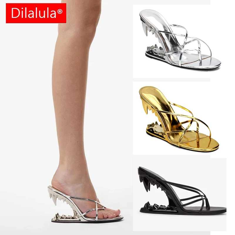 Модные женские туфли-мюли Dilalula на очень высоком необычном каблуке с узким ремешком, летние шлепанцы, сексуальные туфли для ночного клуба и вечеринок Женская обувь