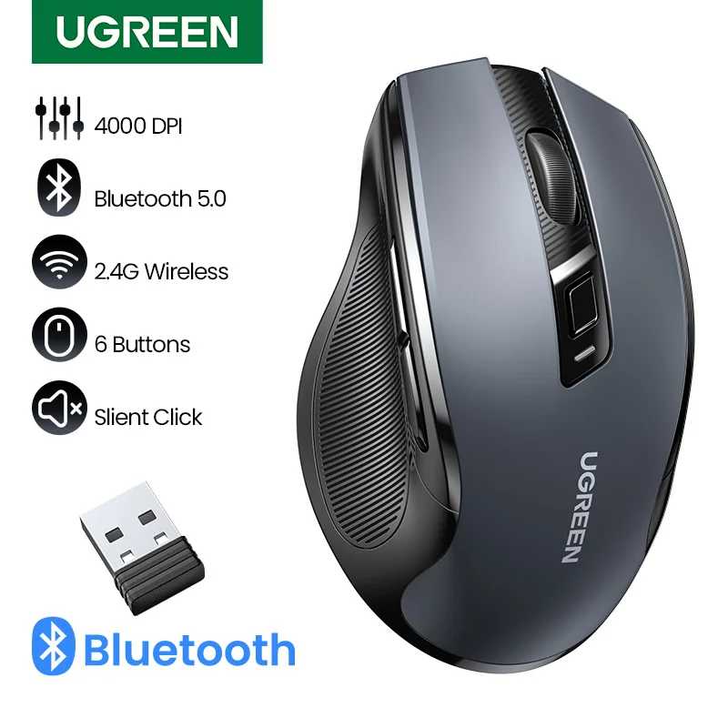 Top Sale UGREEN мышь беспроводная эргономичная мышь 4000 DPI Бесшумная 6 кнопок для MacBook планшета ноутбука Бесшумная мышь Тихая 2,4G мышь Компьютерная периферия