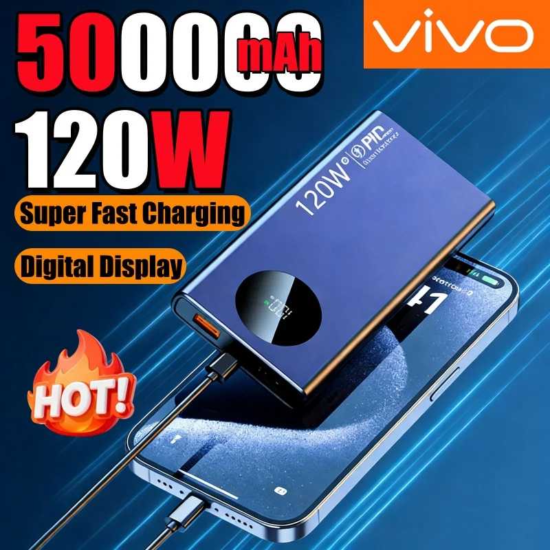 VIVO 500000 мАч Power Bank большой емкости 120 Вт сверхбыстрая зарядка Powerbank с цифровым дисплеем портативный аккумулятор для всех телефонов Аксессуары для мобильных телефонов
