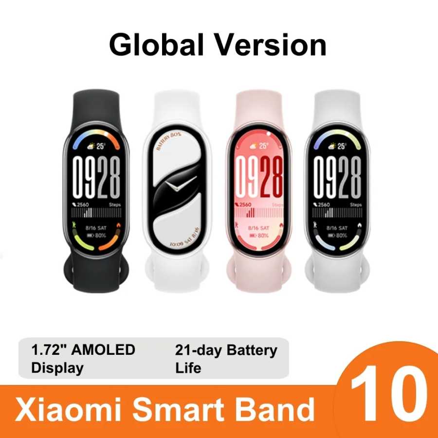Глобальная версия Xiaomi Smart Band 10, 1,72 дюйма, AMOLED-дисплей, здоровье, фитнес, управление сна, 5 атм, водонепроницаемый браслет Mi HyperOS 2 